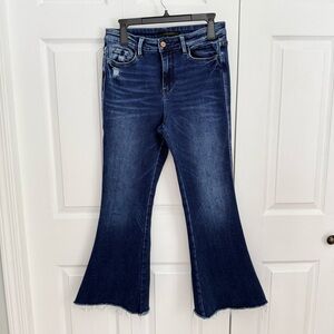 Flying Monkey High Rise Dark Blue Distressed Super Flare Jeans size 29